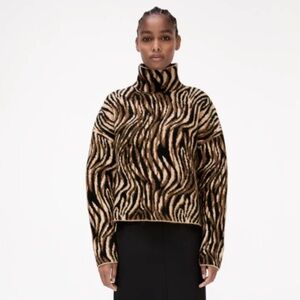 Zara Jacquard Knit Animal Pattern Sweater Womens turtlneck black brown cream Med